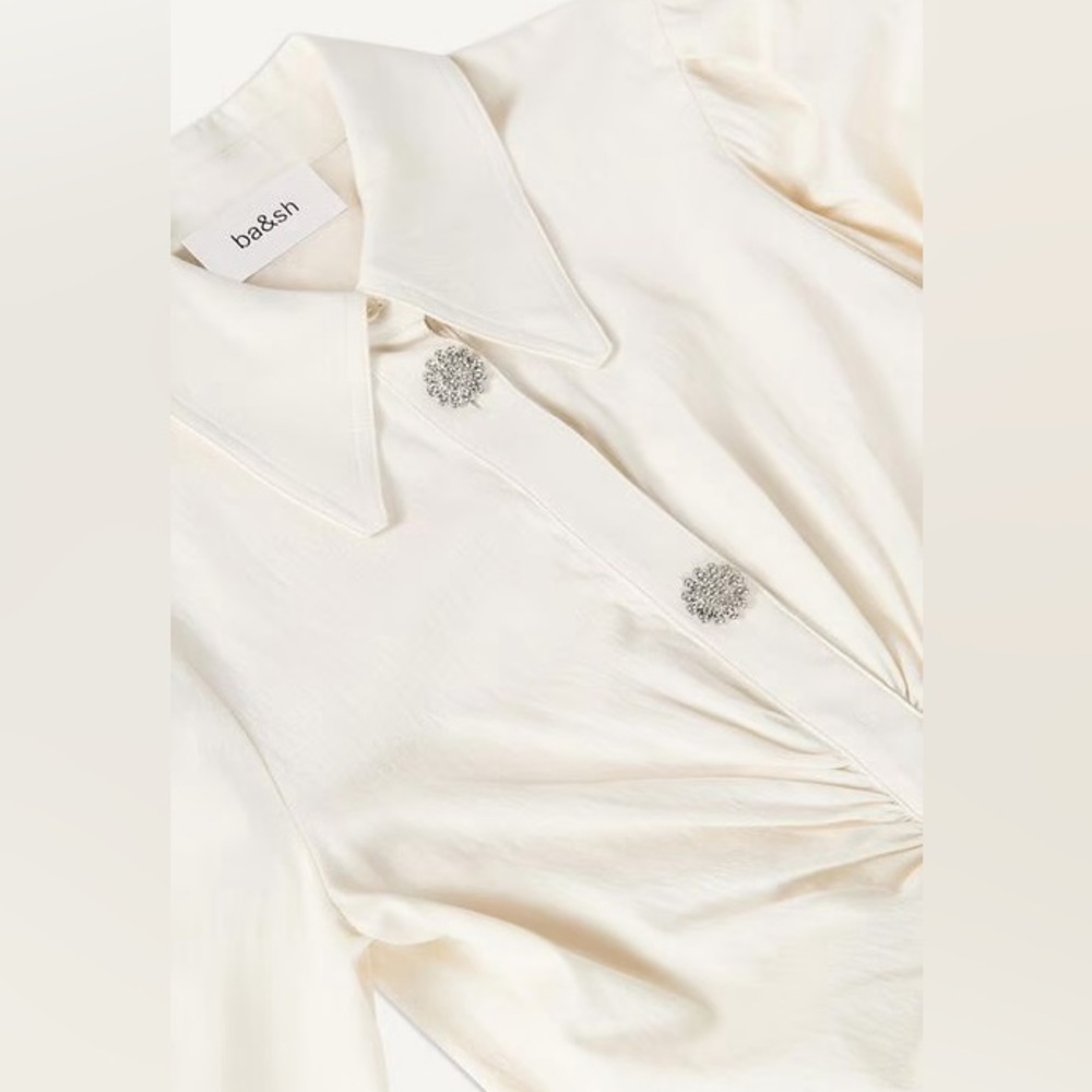 BA&SH Koane long sleeve collared mini dress white rhinestone buttons bridal S - Picture 3 of 7